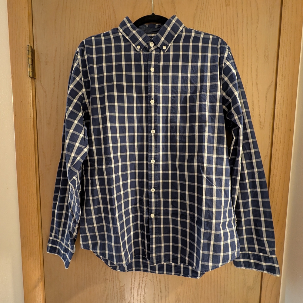 Express Kids Large Navy and White Plaid Button Down Shirt